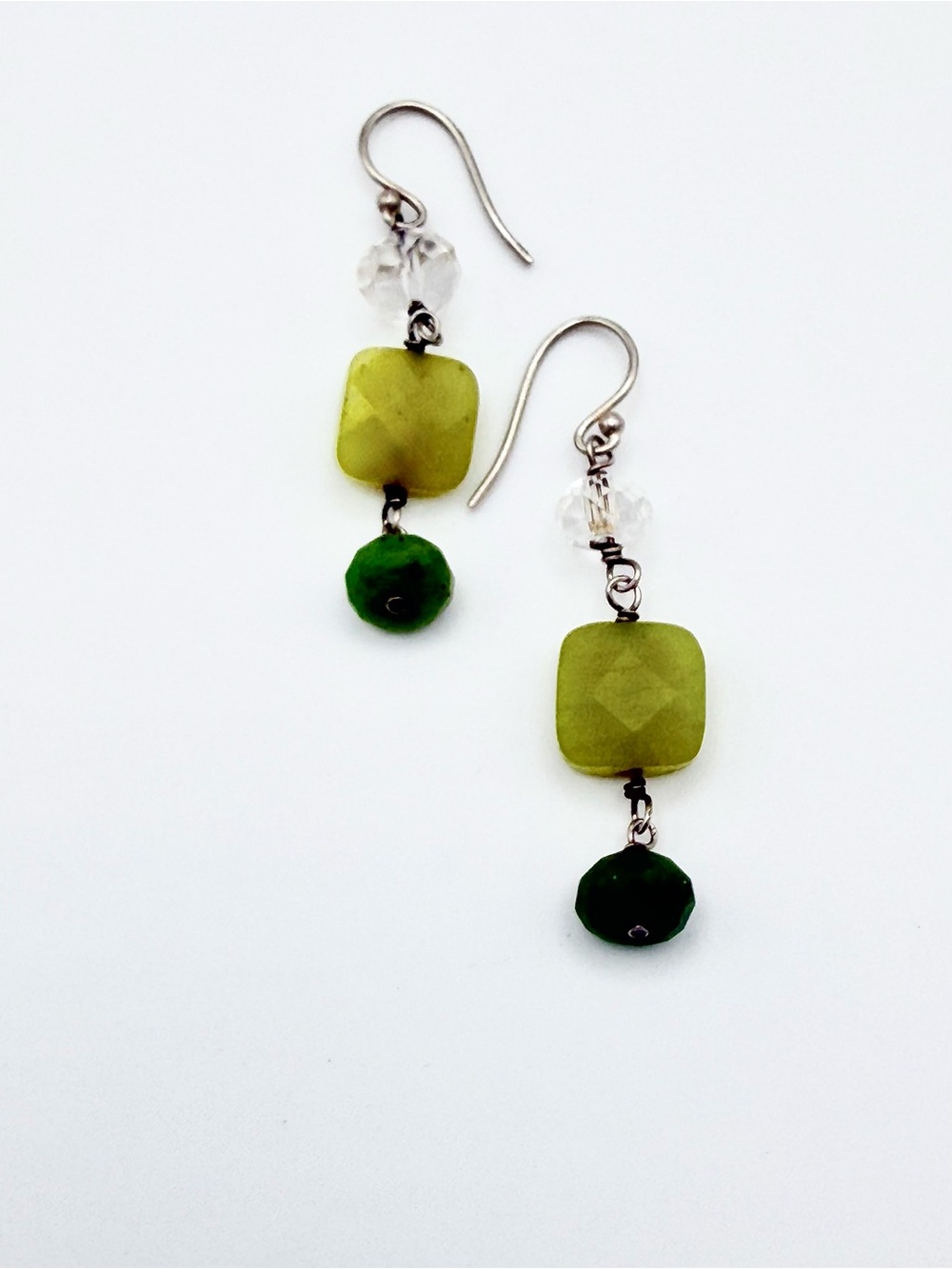 Silpada Sterling Silver Canadian & Olive Jade w/Crystal Bead Drop Earrings - Picture 7 of 11